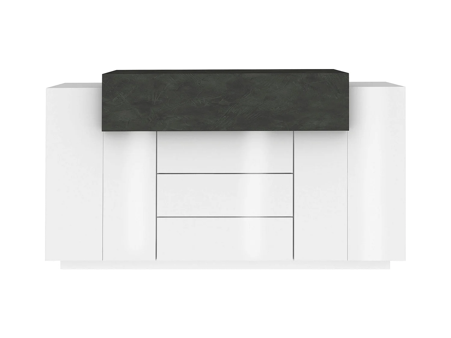 Credenza Corona 2 ante e 3 cassetti bianco lucido e ardesia 160x45x85 cm