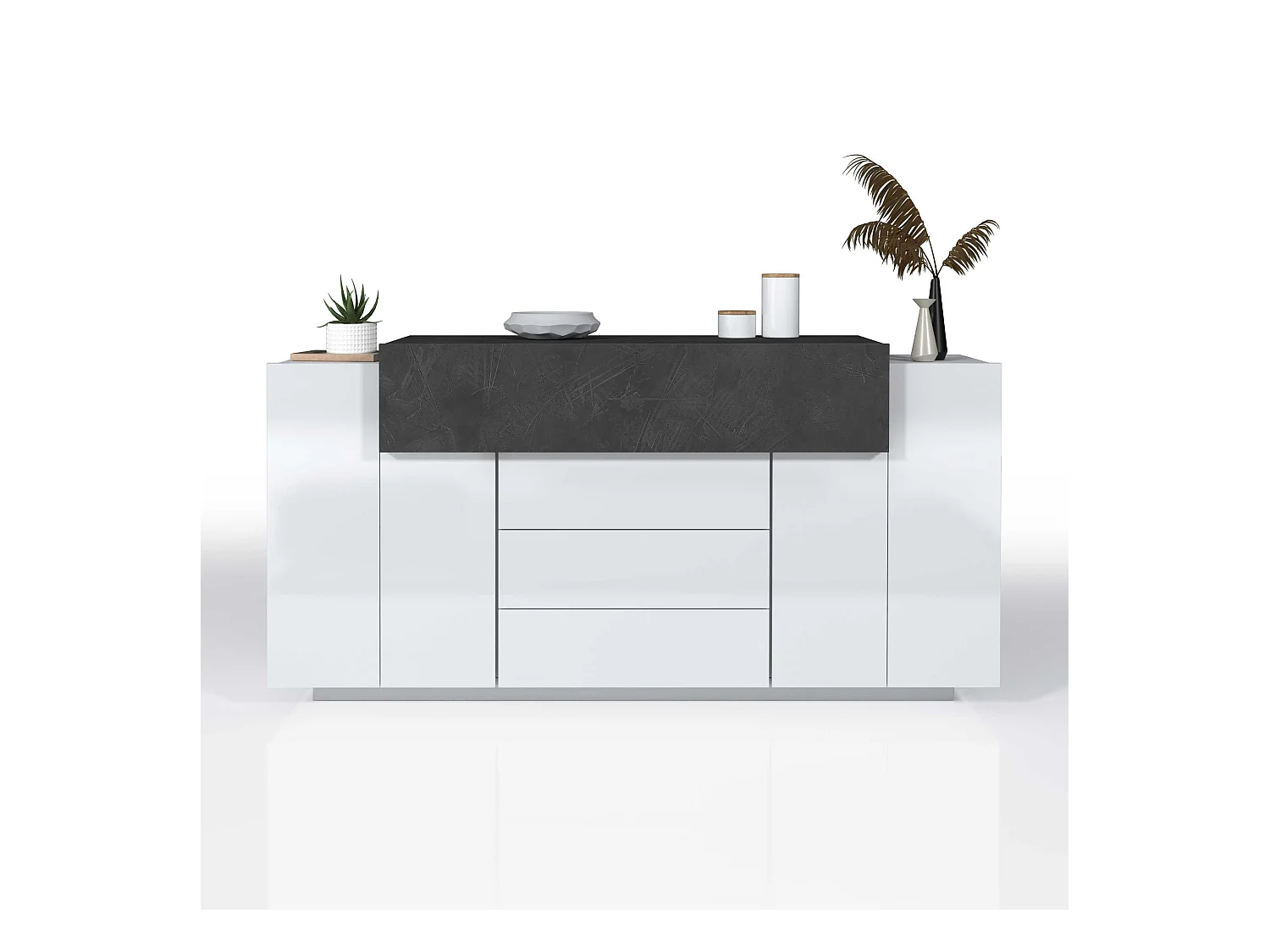 Credenza Corona 2 ante e 3 cassetti bianco lucido e ardesia 160x45x85 cm