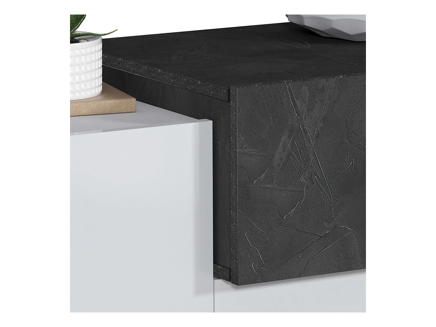 Credenza Corona 2 ante e 3 cassetti bianco lucido e ardesia 160x45x85 cm