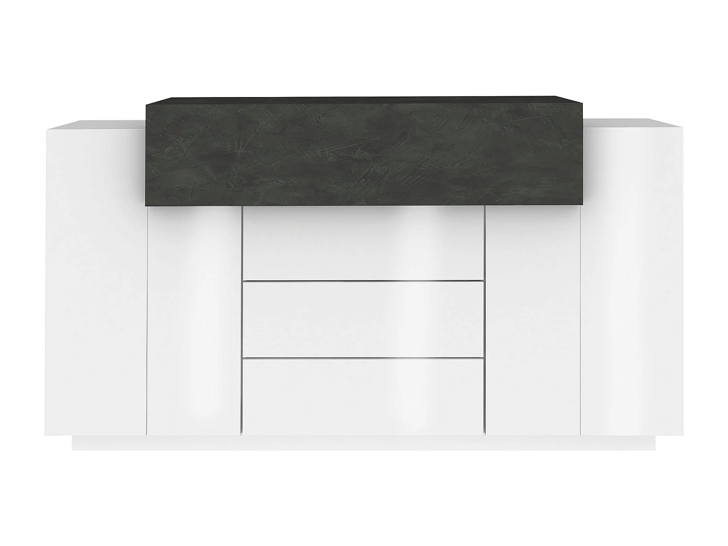 Credenza Corona 2 ante e 3 cassetti bianco lucido e ardesia 160x45x85 cm