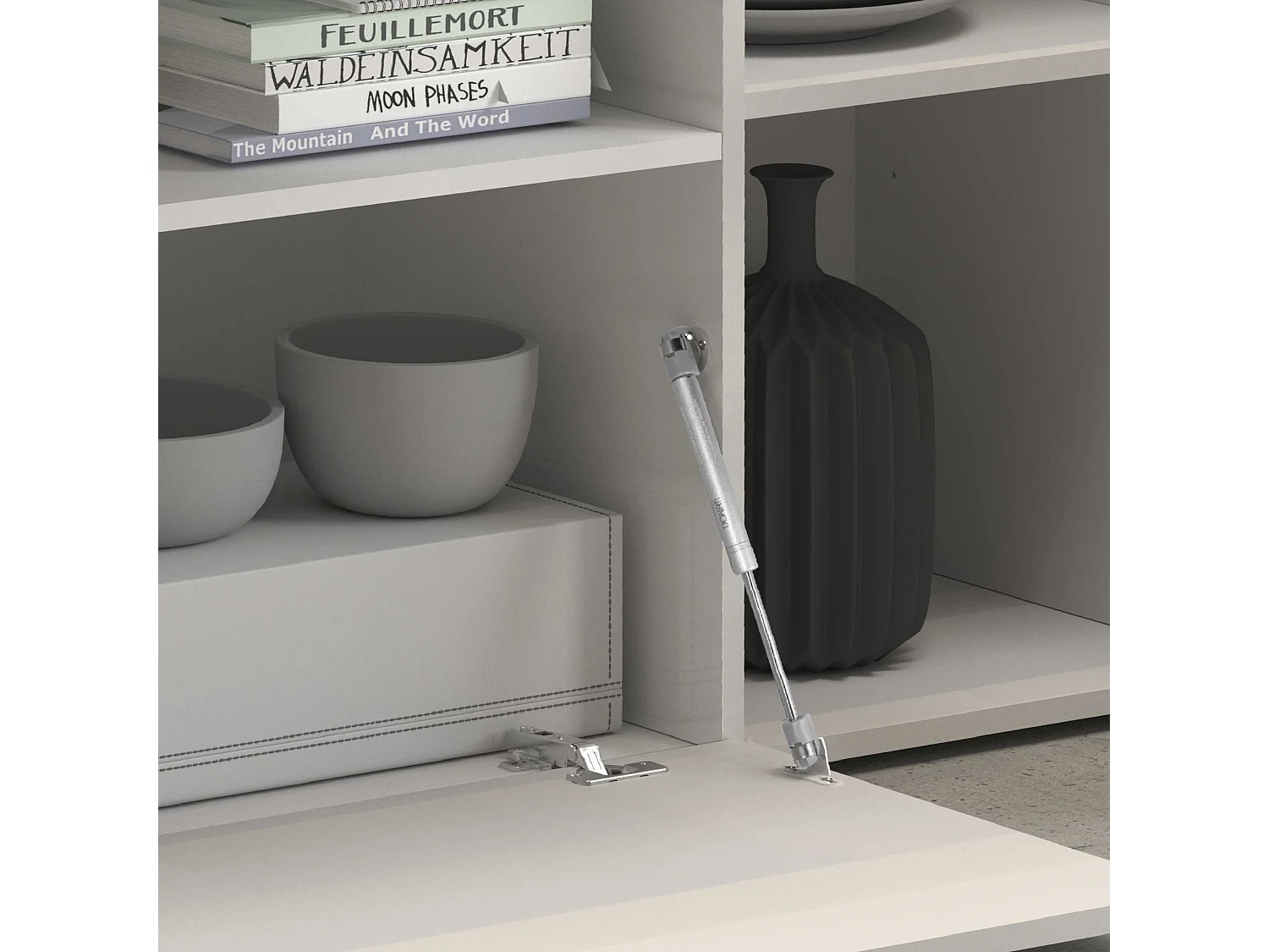 Credenza Potenza con 2 ante 1 ribalta e 1 cassetto bianco lucido 180x40x80 cm