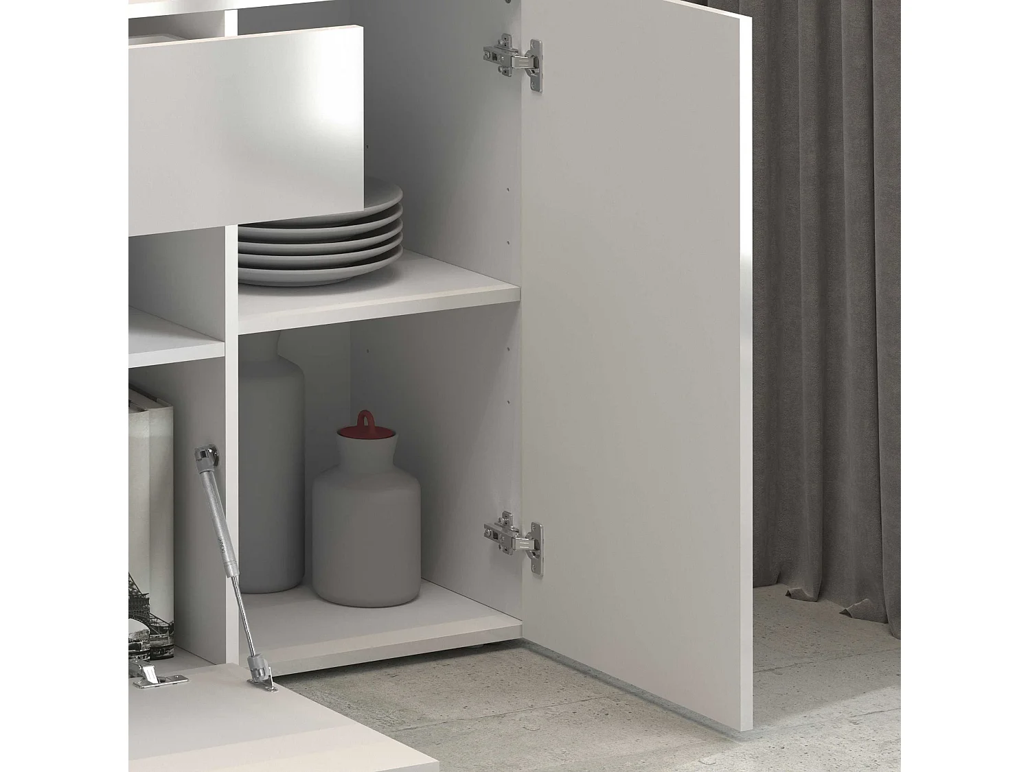Aparador Potenza con 2 puertas, 1 puerta abatible y 1 cajón blanco brillo 180x40x80 cm