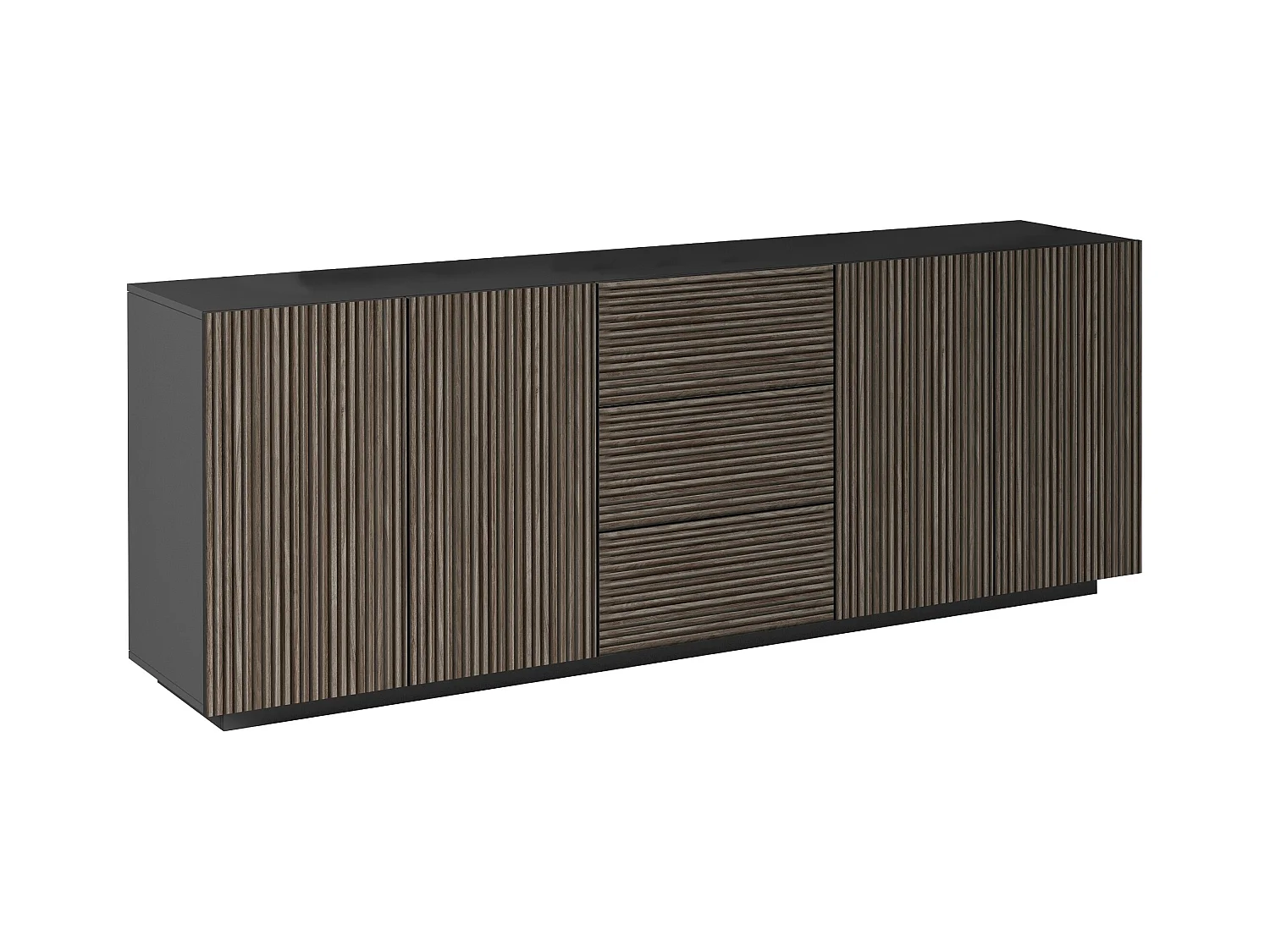 Credenza Coste a 4 ante e 3 cassetti antracite opaco e legno scuro 220,1x43x86 cm