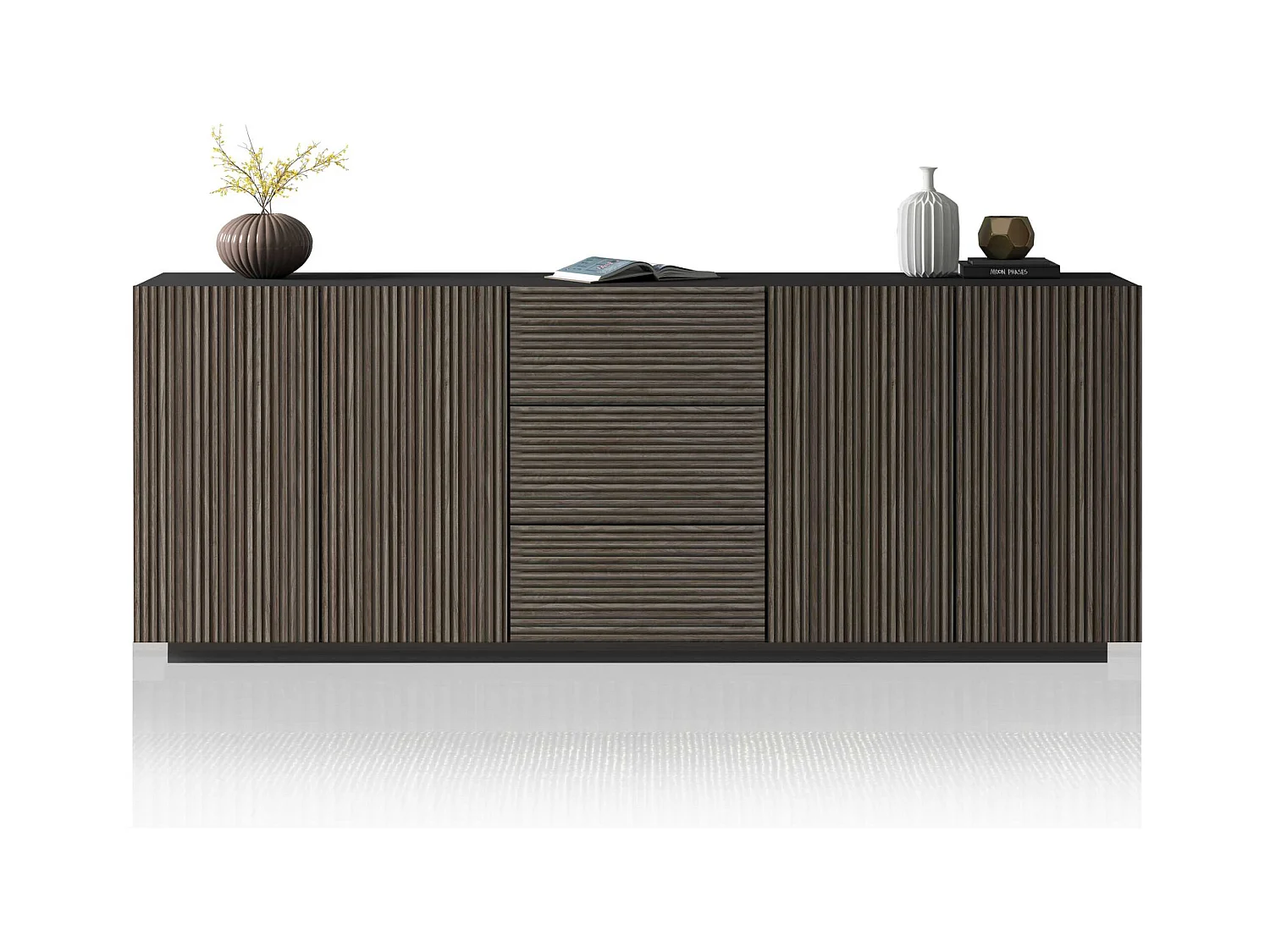 Credenza Coste a 4 ante e 3 cassetti antracite opaco e legno scuro 220,1x43x86 cm