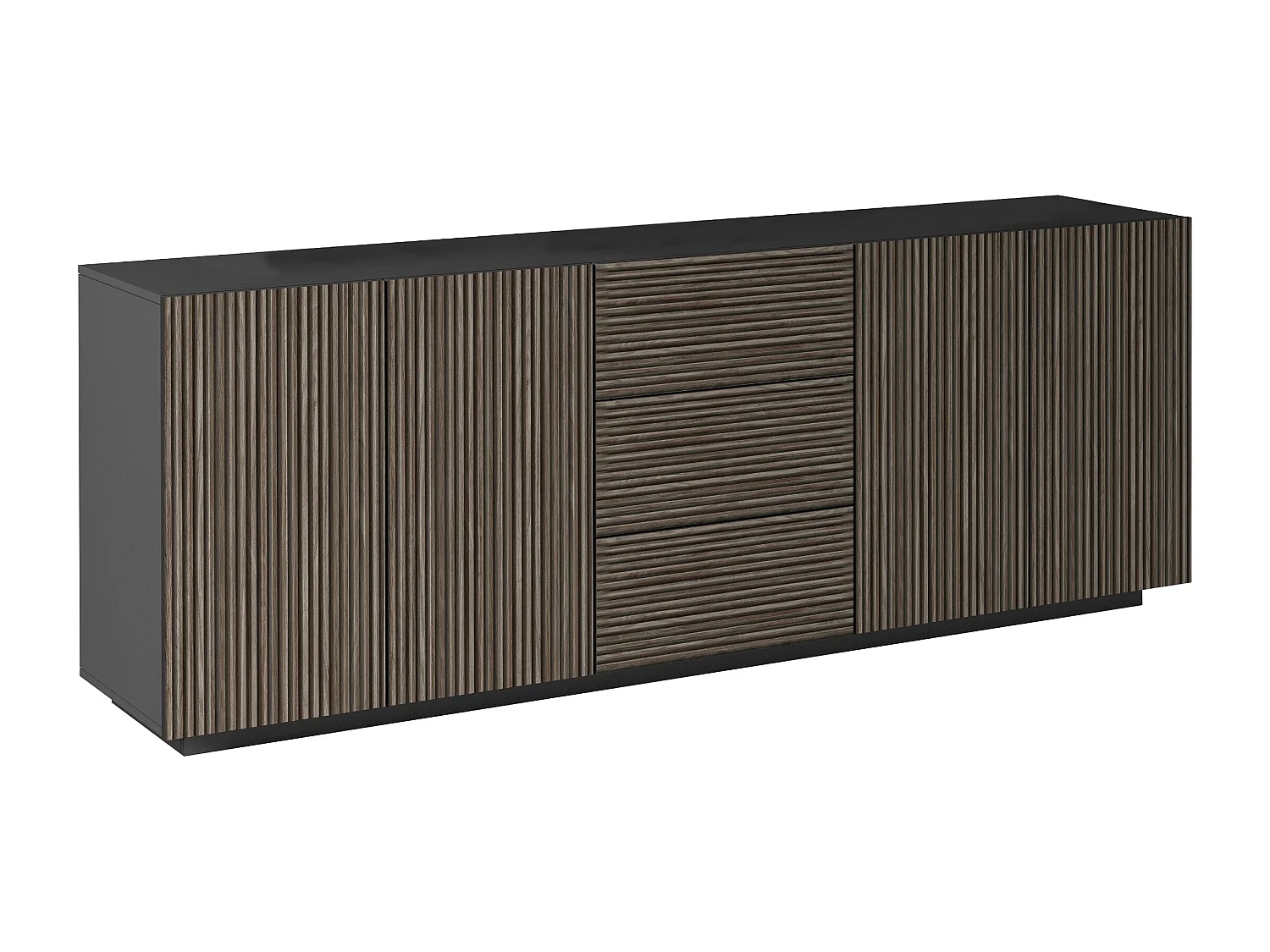 Credenza Coste a 4 ante e 3 cassetti antracite opaco e legno scuro 220,1x43x86 cm