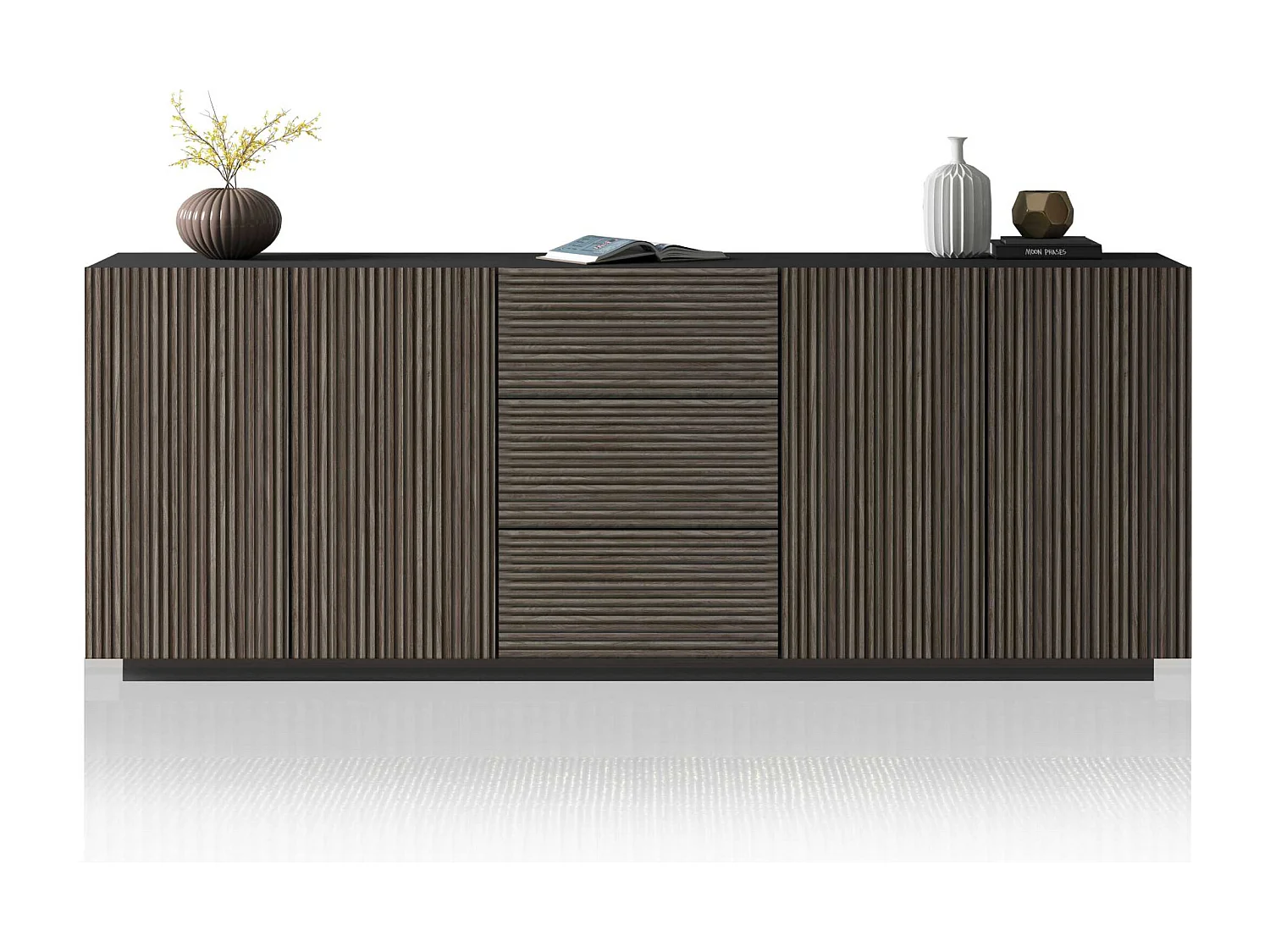 Credenza Coste a 4 ante e 3 cassetti antracite opaco e legno scuro 220,1x43x86 cm
