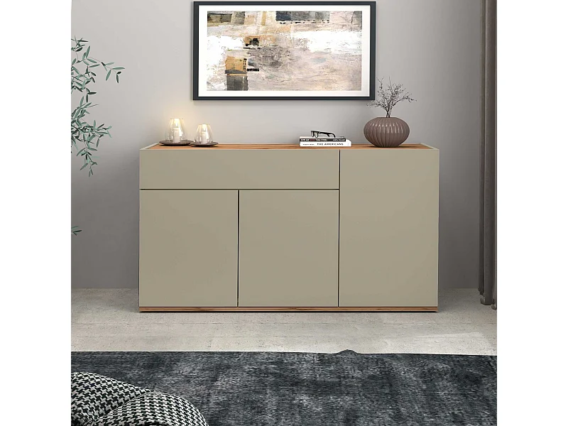 Credenza Garda 3 ante e 1 cassetto tortora opaco e rovere 120,1x35x70 cm