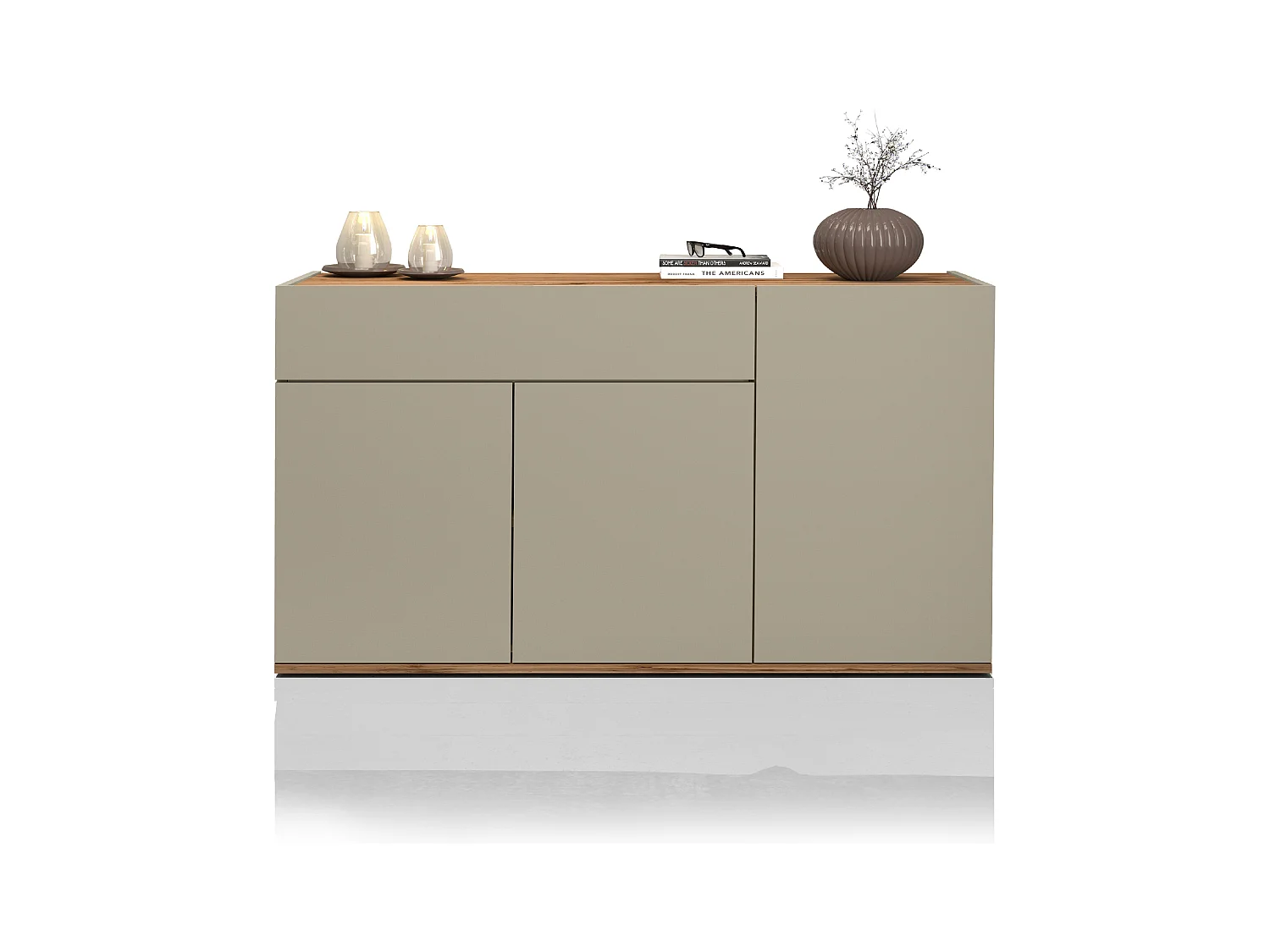 Credenza Garda 3 ante e 1 cassetto tortora opaco e rovere 120,1x35x70 cm