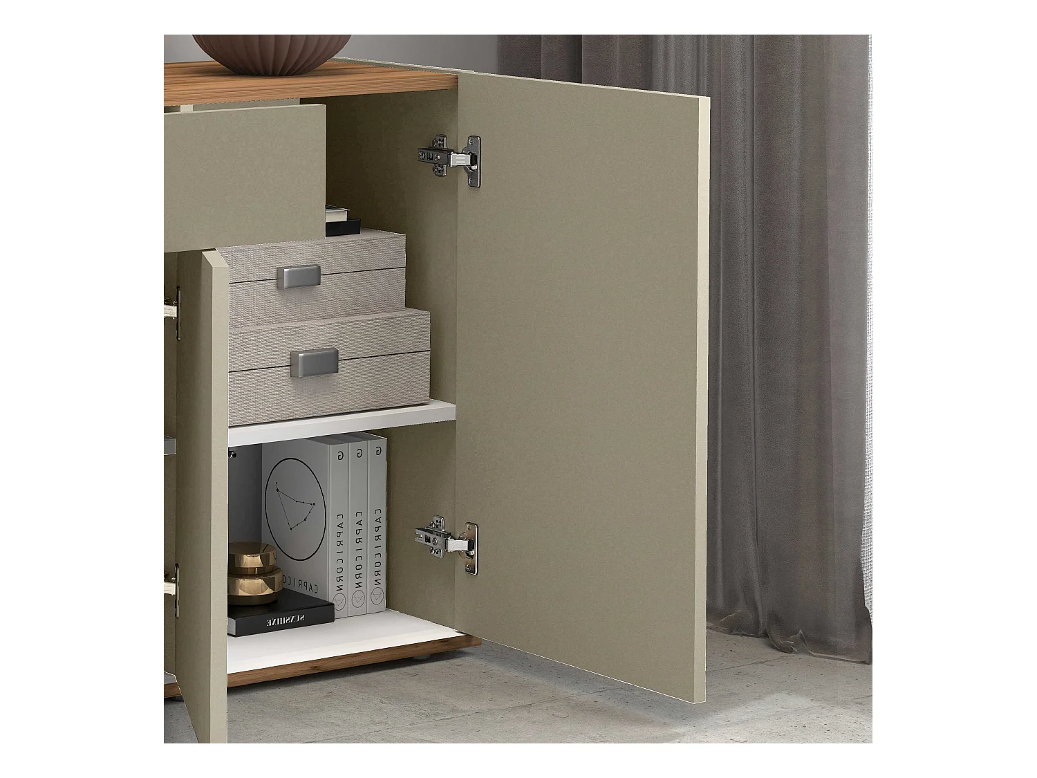 Credenza Garda 3 ante e 1 cassetto tortora opaco e rovere 120,1x35x70 cm