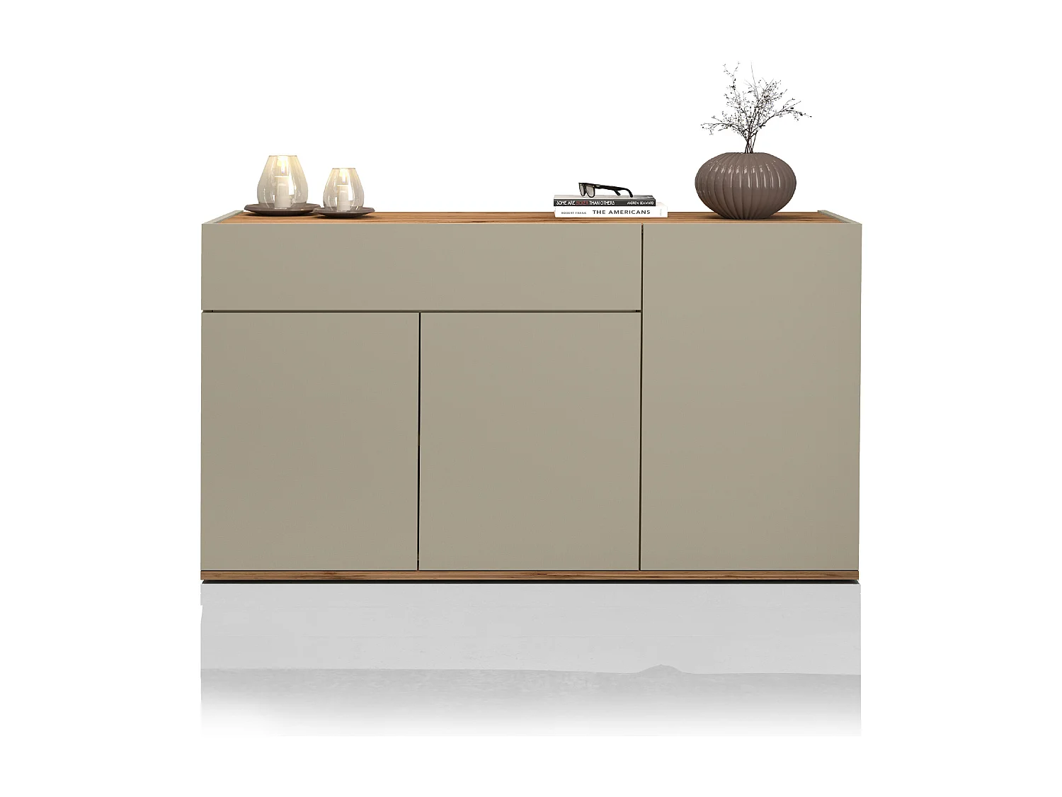 Credenza Garda 3 ante e 1 cassetto tortora opaco e rovere 120,1x35x70 cm