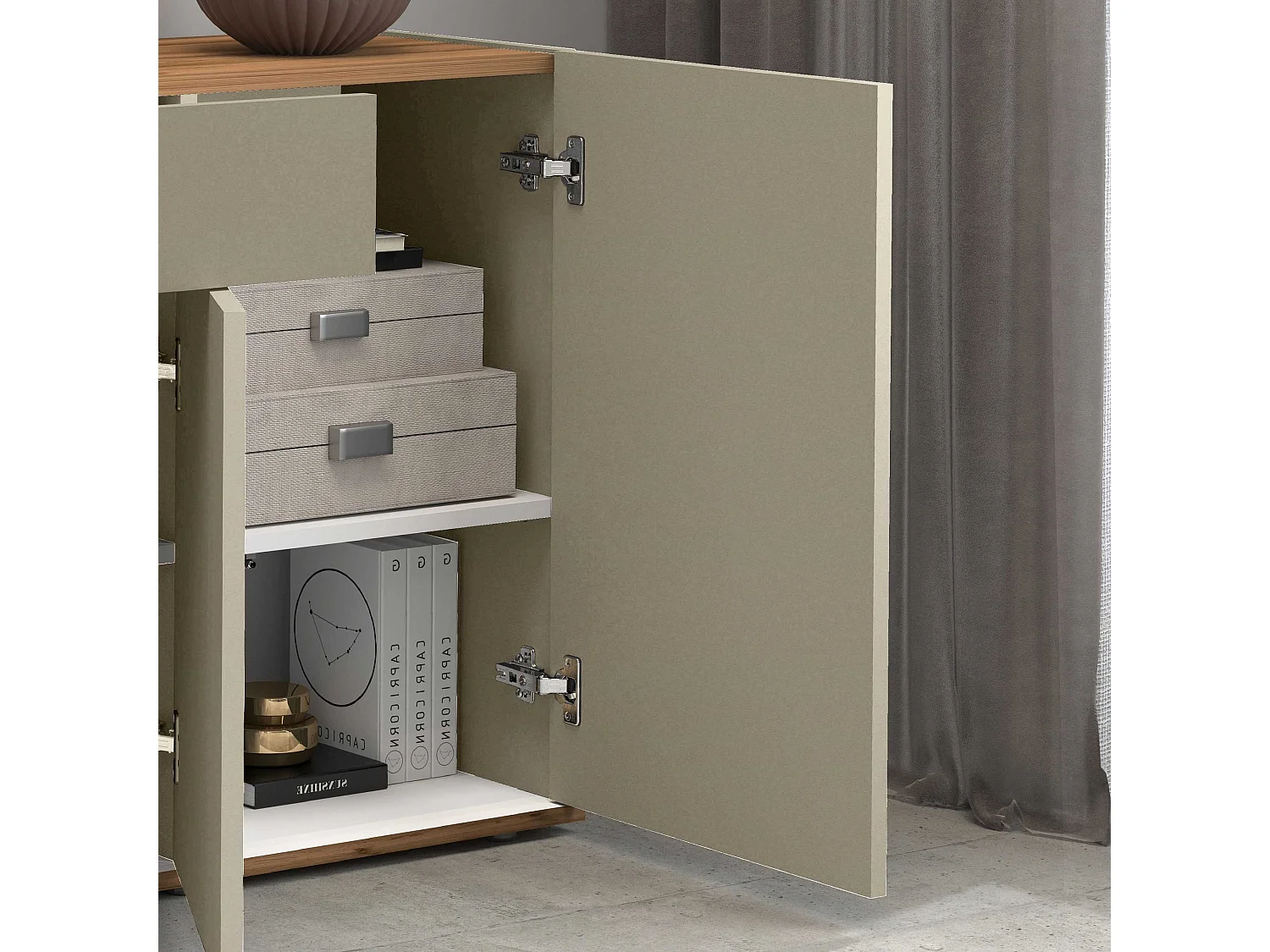 Credenza Garda 3 ante e 1 cassetto tortora opaco e rovere 120,1x35x70 cm