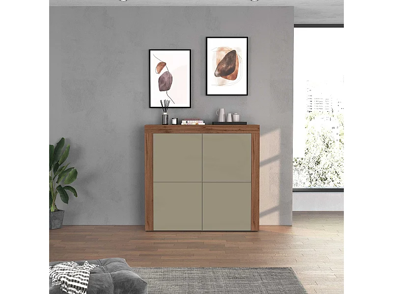 Madia Chronos a 4 ante tortora opaco e rovere 140x40x130 cm