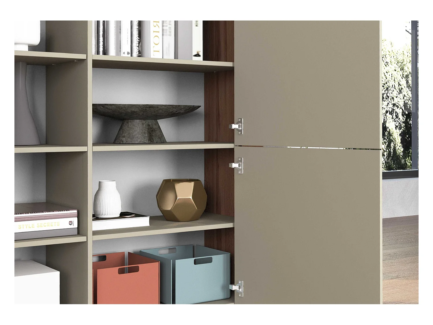 Madia Chronos a 4 ante tortora opaco e rovere 140x40x130 cm