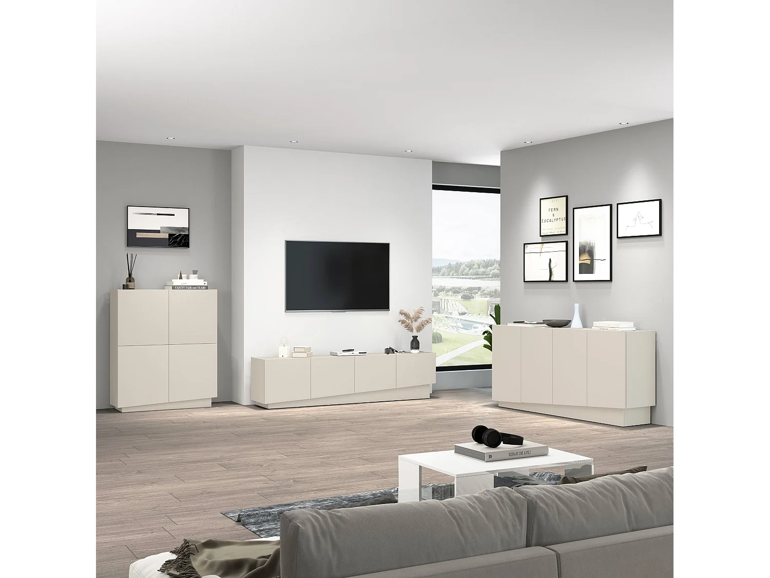 Credenza Vela con 4 ante colore cashmere 100x35x120,4 cm