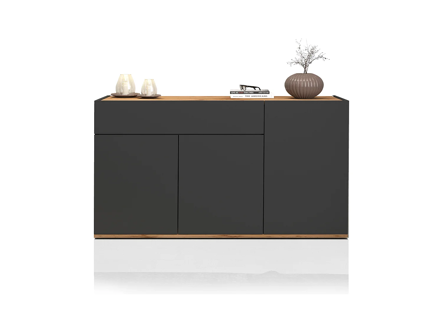 Credenza Garda 3 ante e 1 cassetto antracite opaco e rovere 120,1x35x70 cm