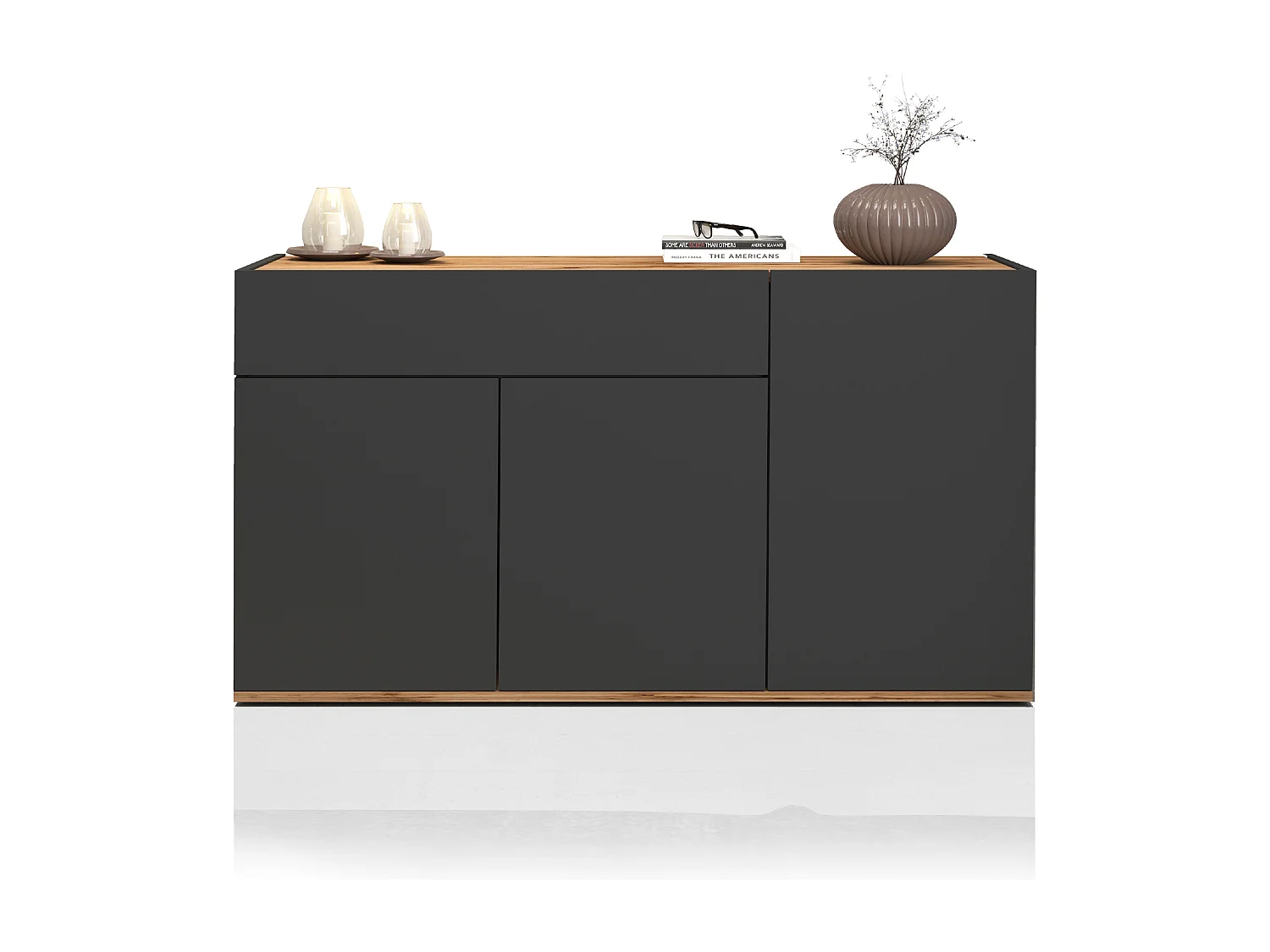 Credenza Garda 3 ante e 1 cassetto antracite opaco e rovere 120,1x35x70 cm