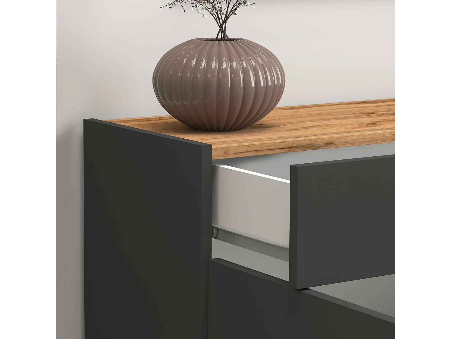 Credenza Garda 3 ante e 1 cassetto antracite opaco e rovere 120,1x35x70 cm