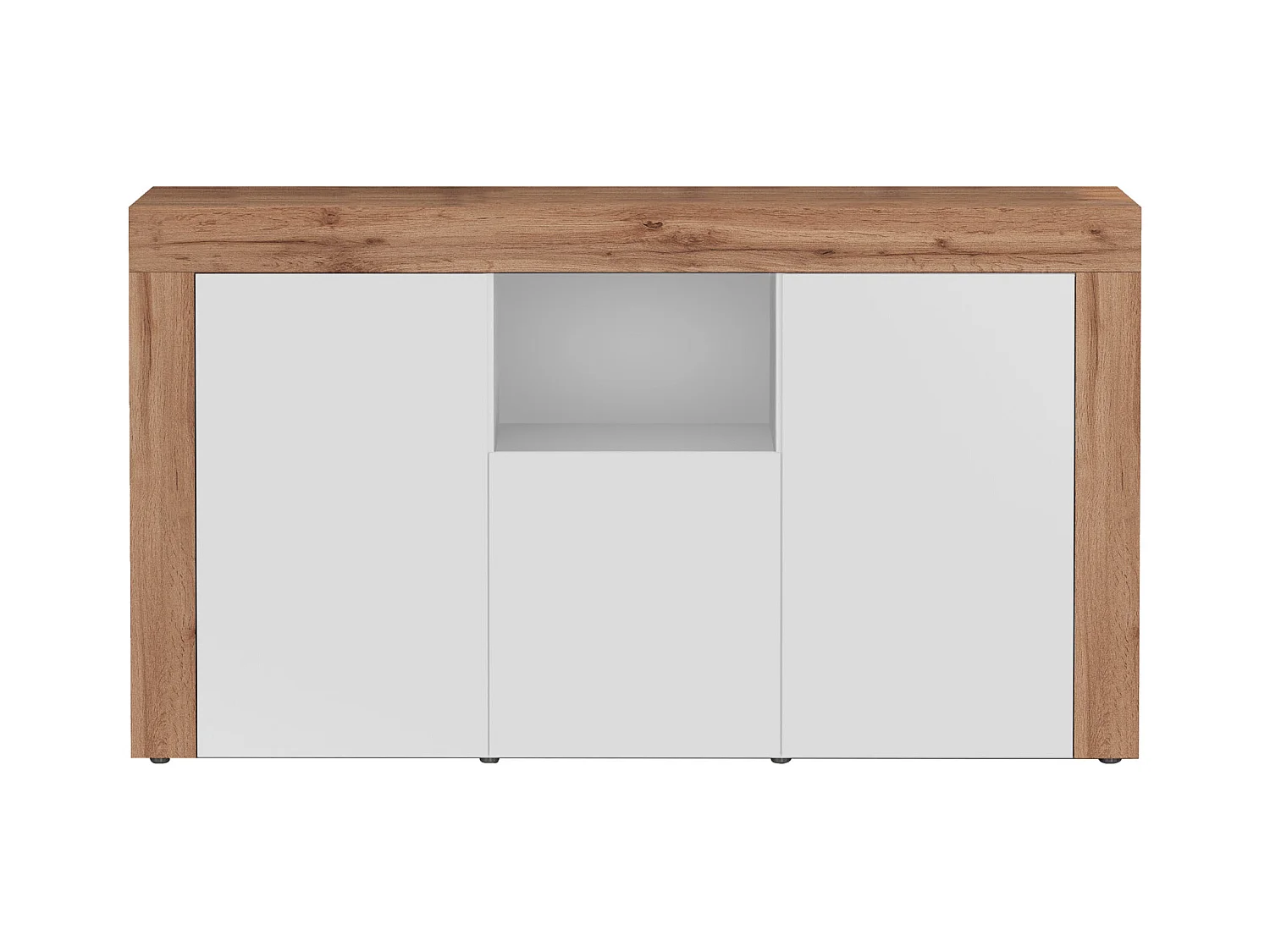 Credenza Chronos 3 ante e 1 vano bianco lucido e rovere 155x40x85 cm