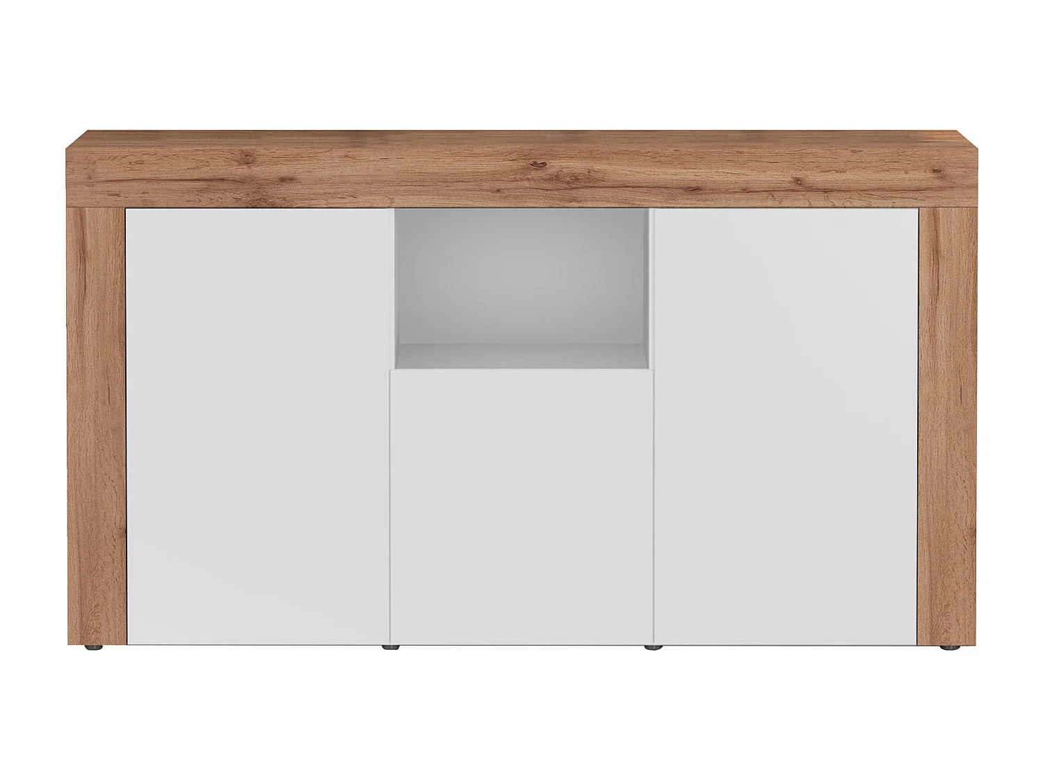Credenza Chronos 3 ante e 1 vano bianco lucido e rovere 155x40x85 cm