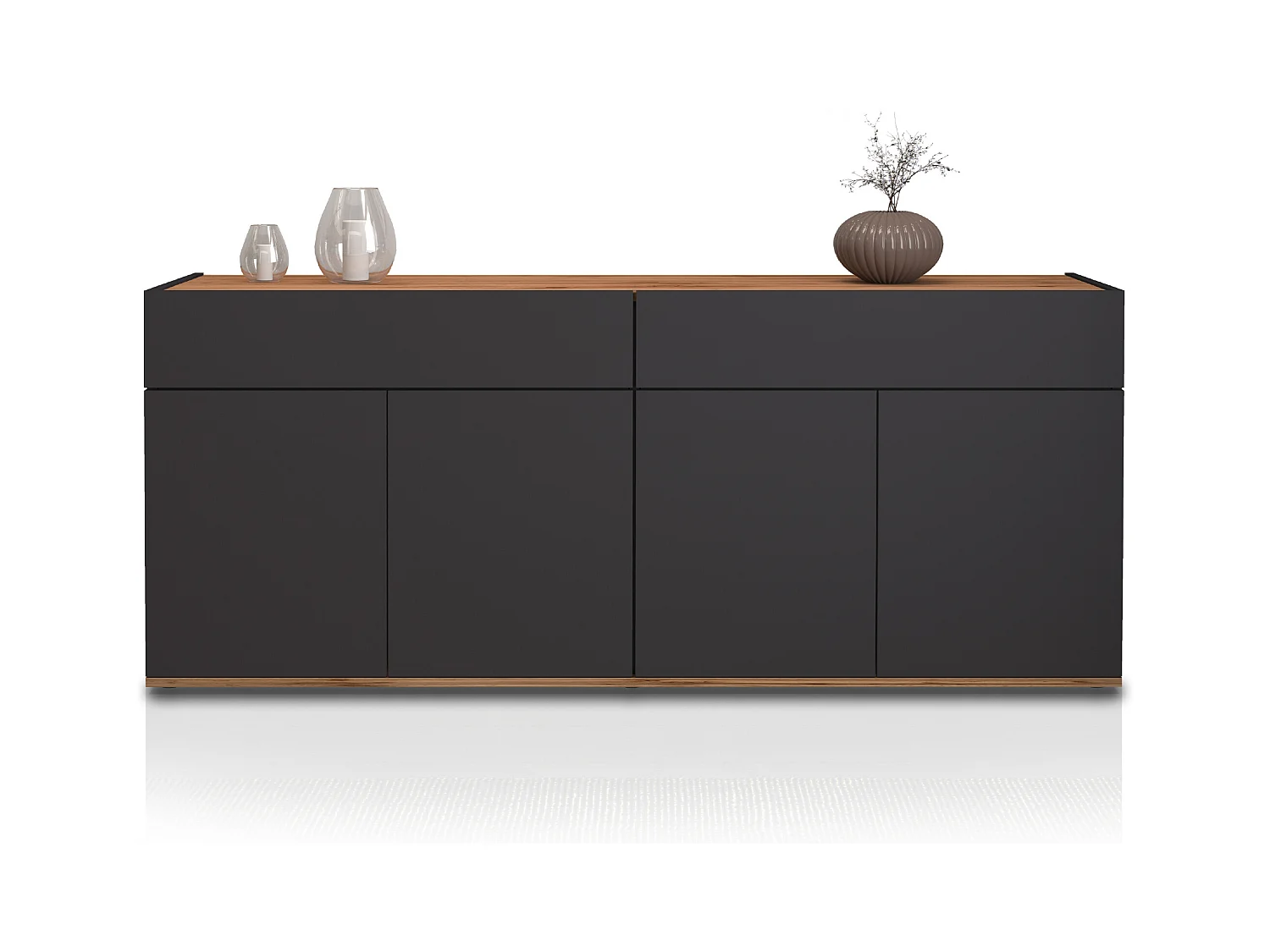 Credenza Garda 4 ante e 2 cassetti antracite opaco e rovere 160,1x35x70 cm