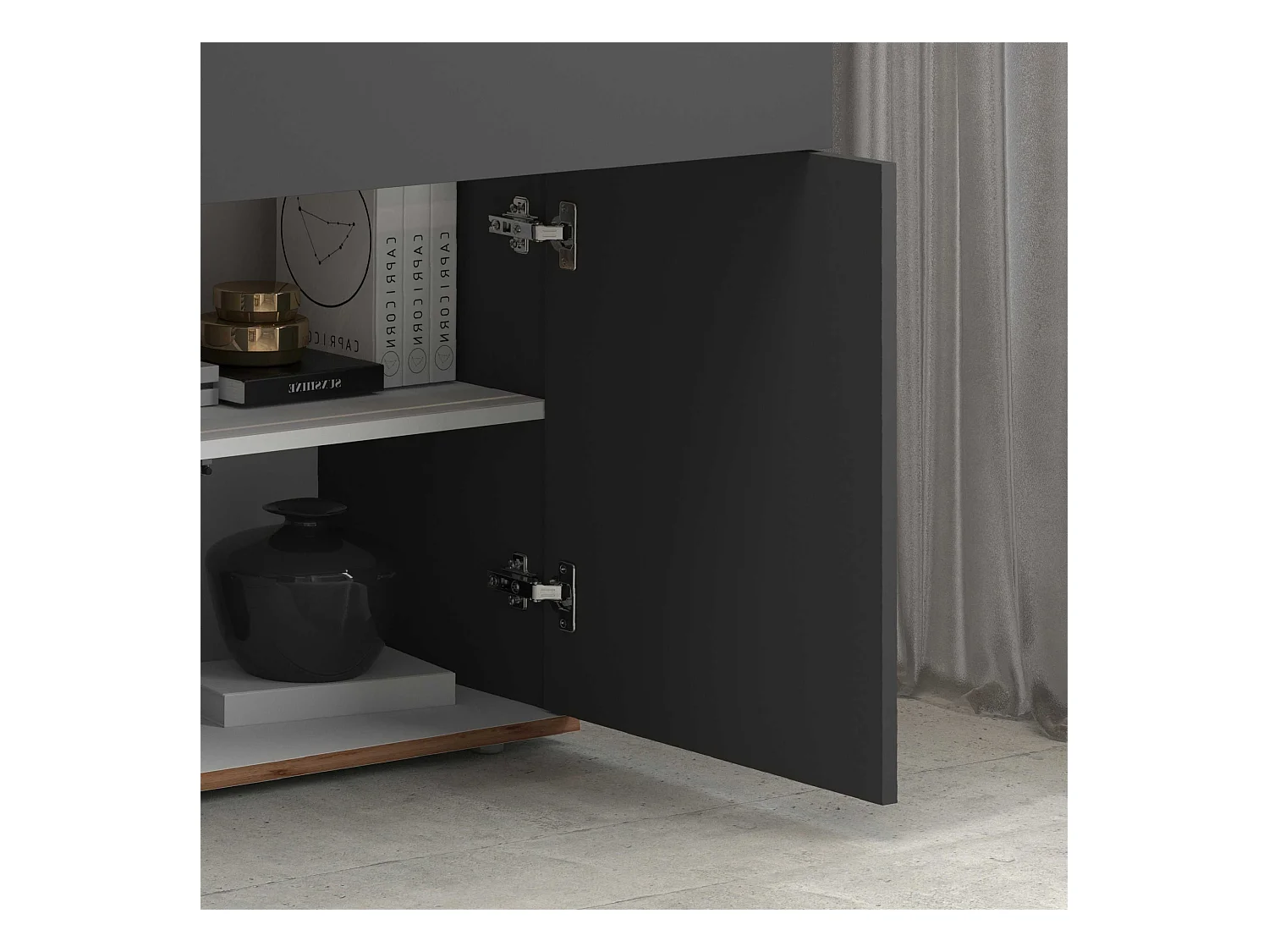 Credenza Garda 4 ante e 2 cassetti antracite opaco e rovere 160,1x35x70 cm