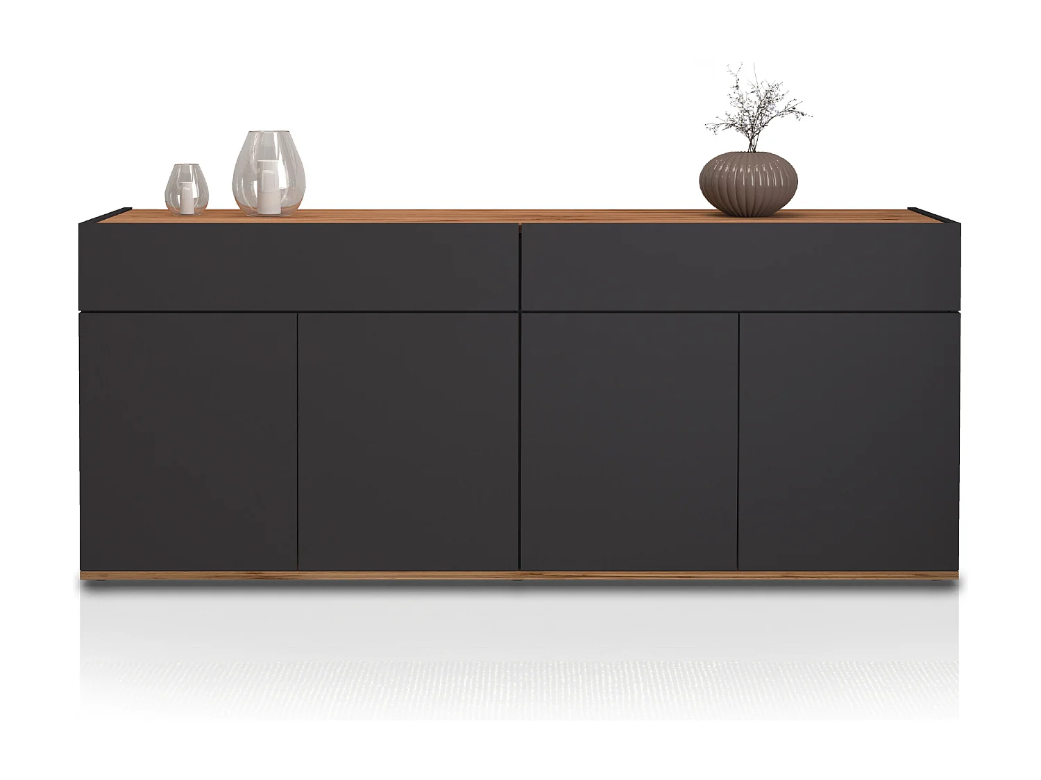 Credenza Garda 4 ante e 2 cassetti antracite opaco e rovere 160,1x35x70 cm