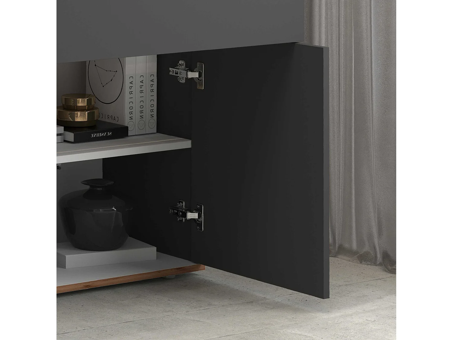 Credenza Garda 4 ante e 2 cassetti antracite opaco e rovere 160,1x35x70 cm