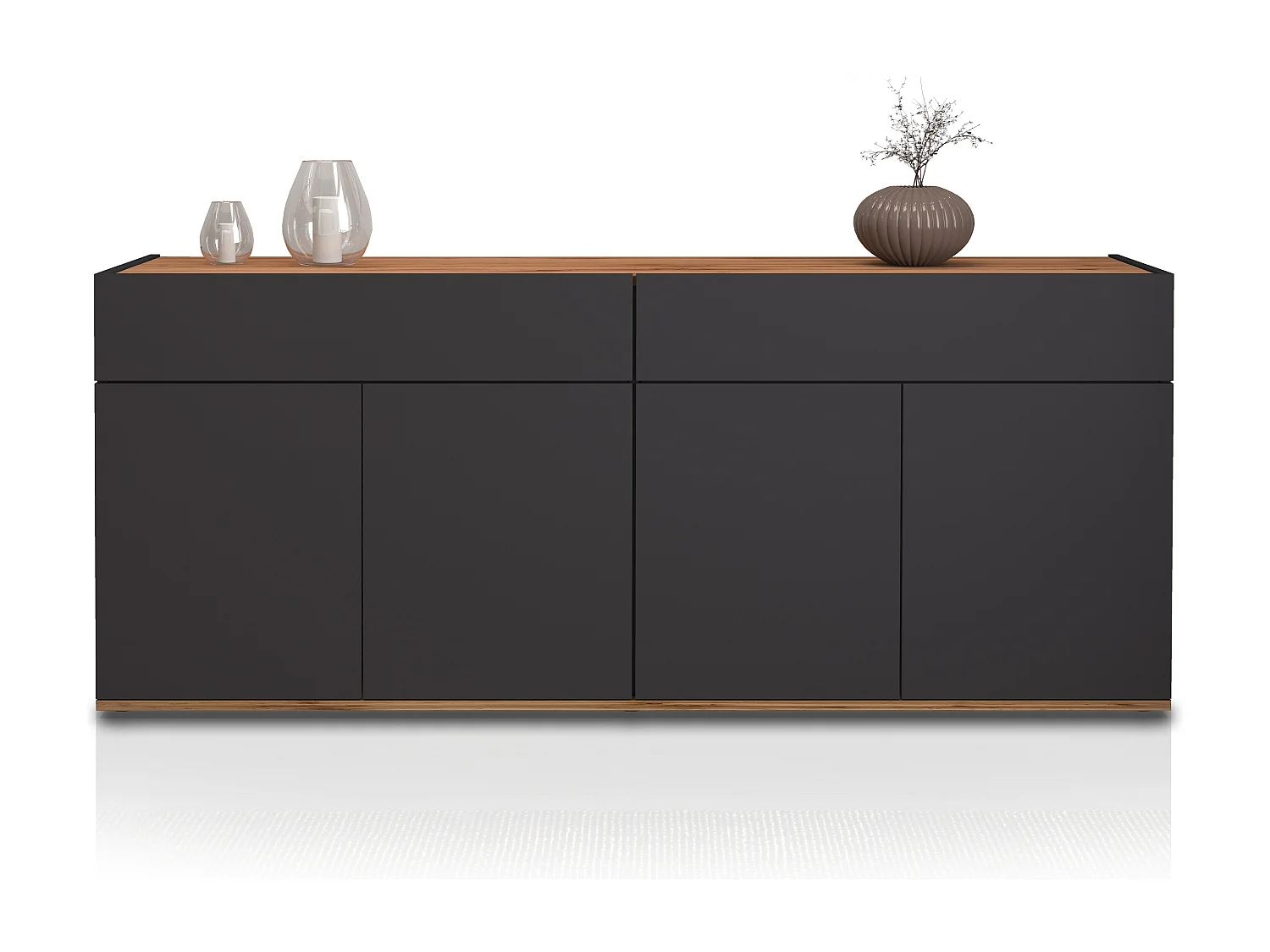Credenza Garda 4 ante e 2 cassetti antracite opaco e rovere 160,1x35x70 cm