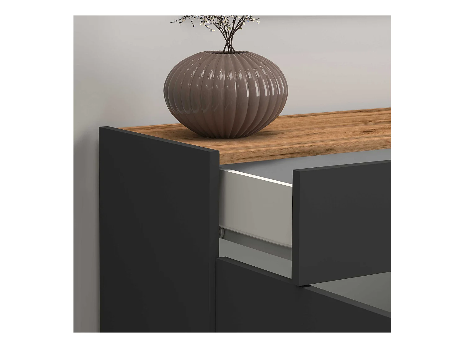 Credenza Garda 2 ante e 1 cassetto antracite opaco e rovere 80,9x35x70 cm