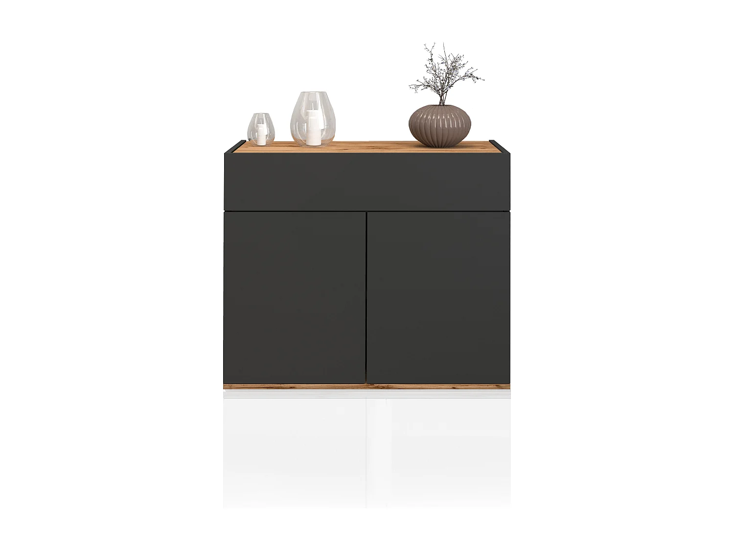 Credenza Garda 2 ante e 1 cassetto antracite opaco e rovere 80,9x35x70 cm