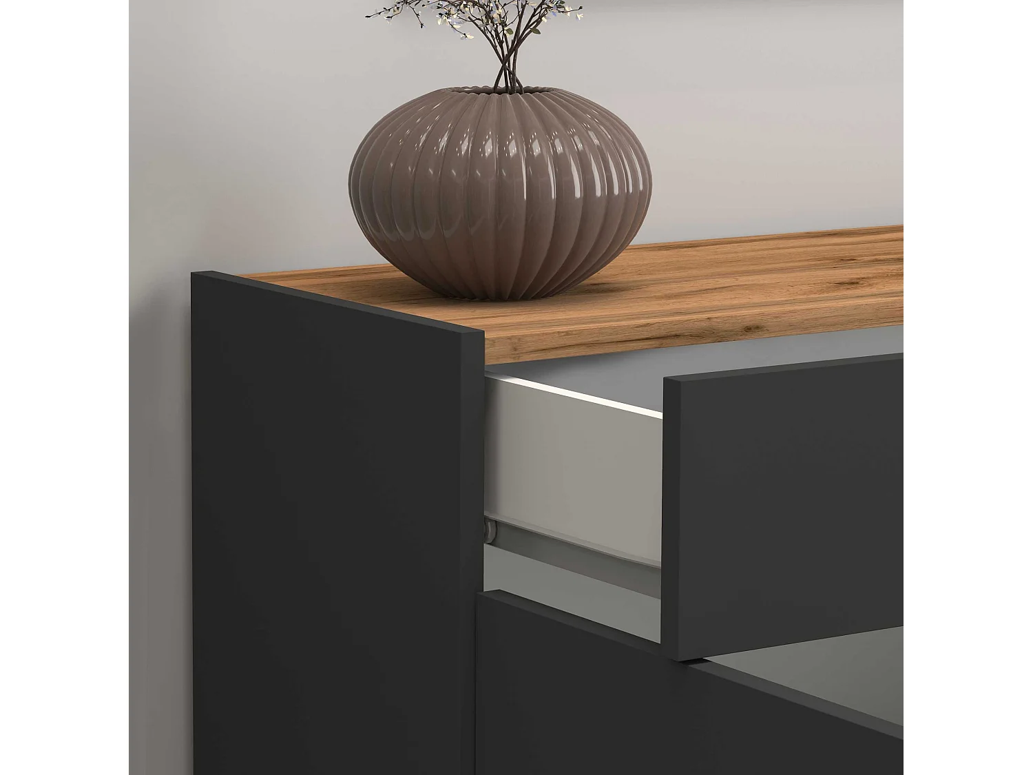 Credenza Garda 2 ante e 1 cassetto antracite opaco e rovere 80,9x35x70 cm