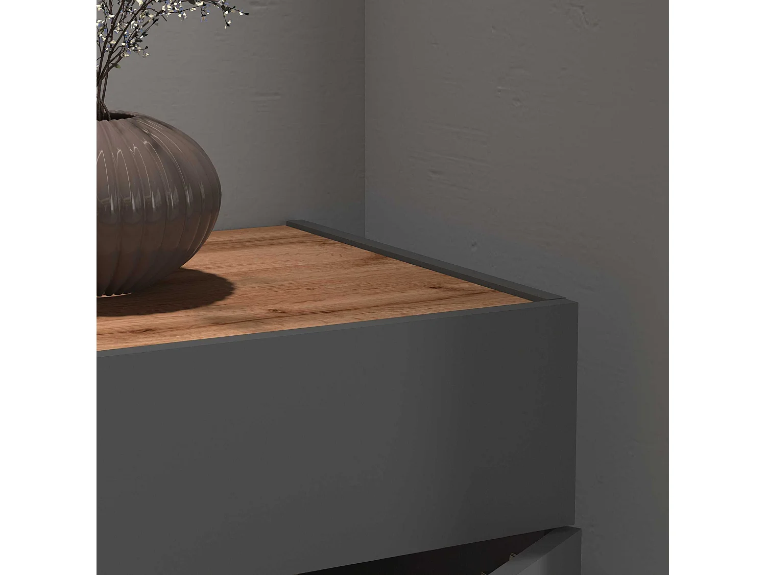 Credenza Garda 2 ante e 1 cassetto antracite opaco e rovere 80,9x35x70 cm