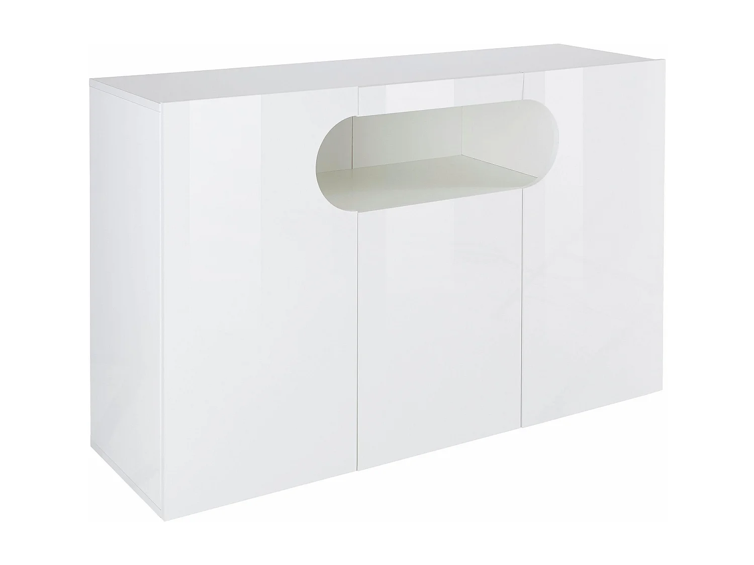 Credenza Real a 3 ante e 1 vano aperto bianco lucido 130x40x80cm