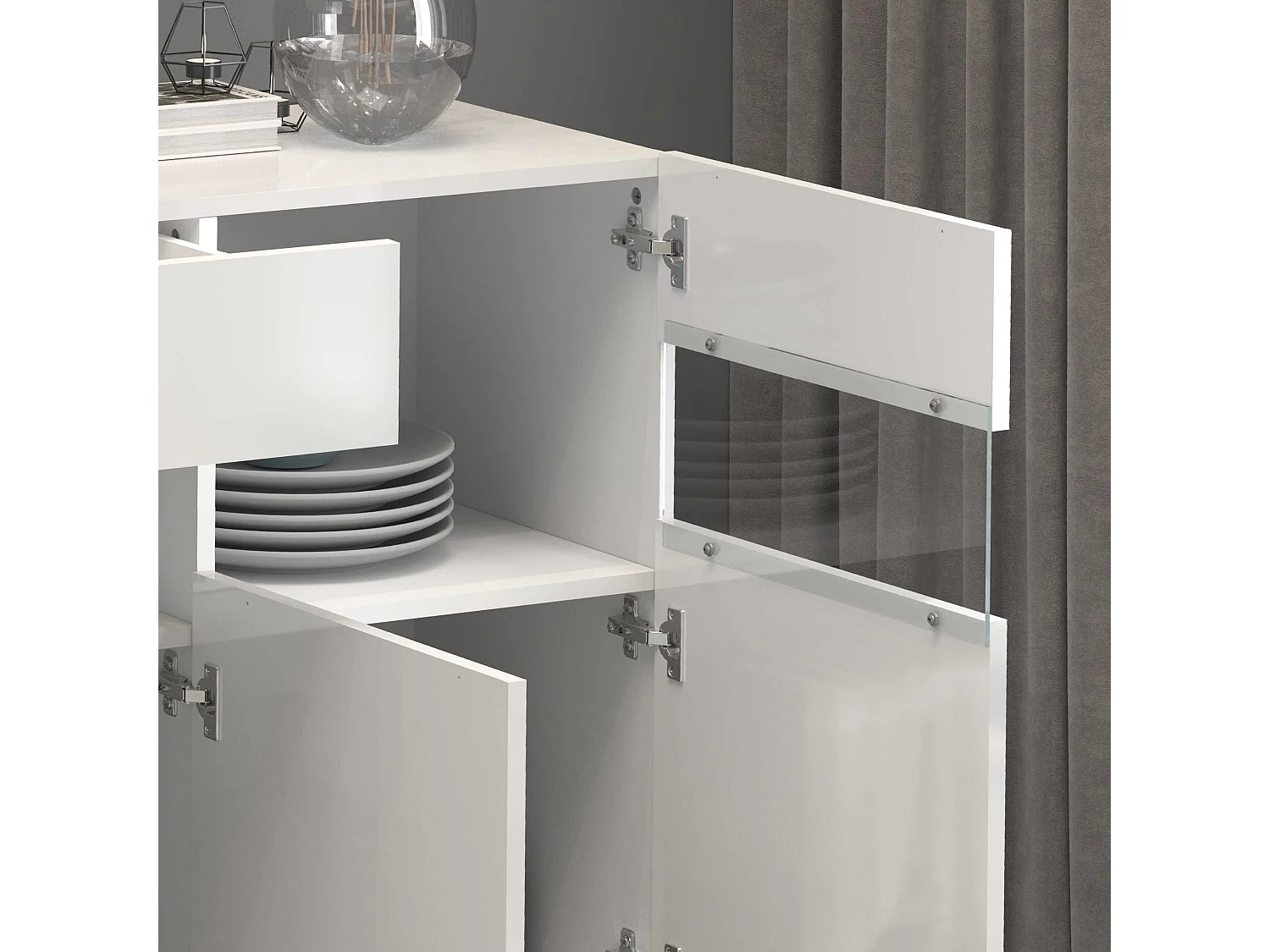 Credenza Potenza con 4 ante e 1 cassetto bianco lucido 173x40x81,5 cm