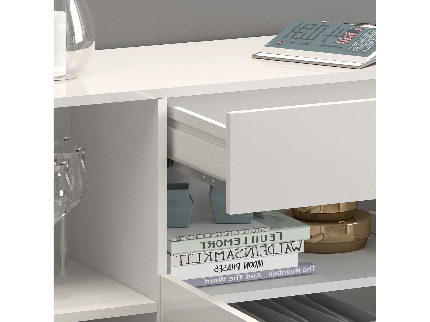 Credenza Potenza con 4 ante e 1 cassetto bianco lucido 173x40x81,5 cm