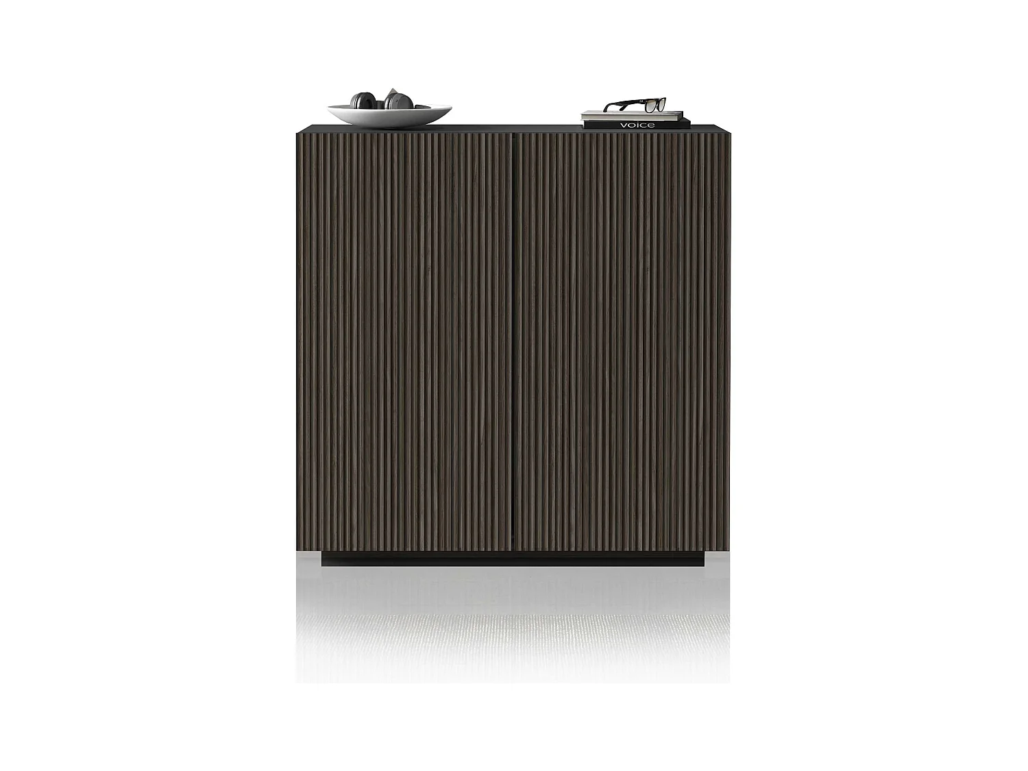 Credenza Coste a 2 ante effetto cannetè antracite opaco e legno scuro 120x43x126 cm