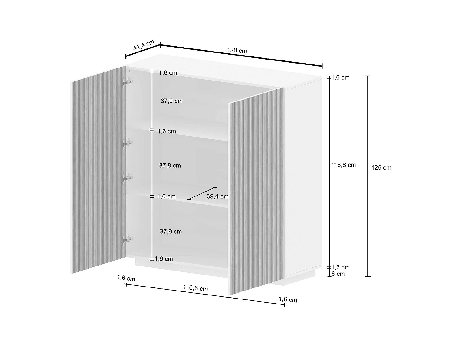 Credenza Coste a 2 ante effetto cannetè antracite opaco e legno scuro 120x43x126 cm