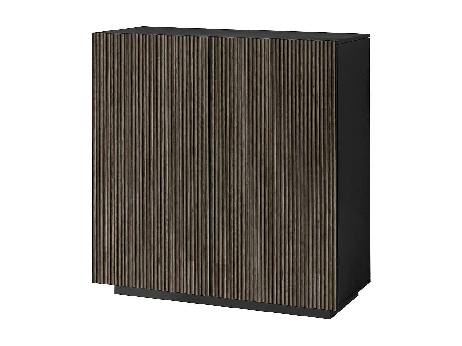 Credenza Coste a 2 ante effetto cannetè antracite opaco e legno scuro 120x43x126 cm