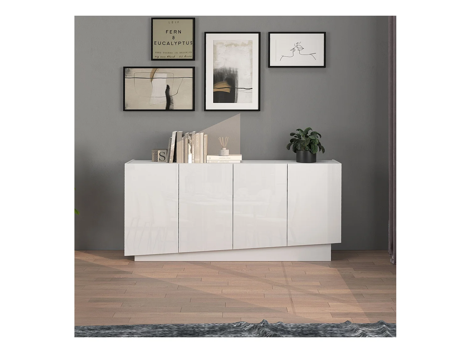 Madia Vela con 4 ante colore bianco lucido 160x35x75,4 cm