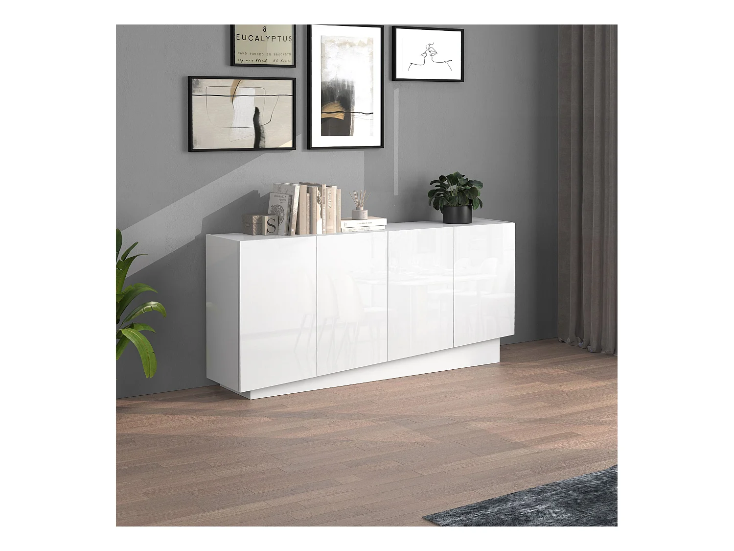 Madia Vela con 4 ante colore bianco lucido 160x35x75,4 cm