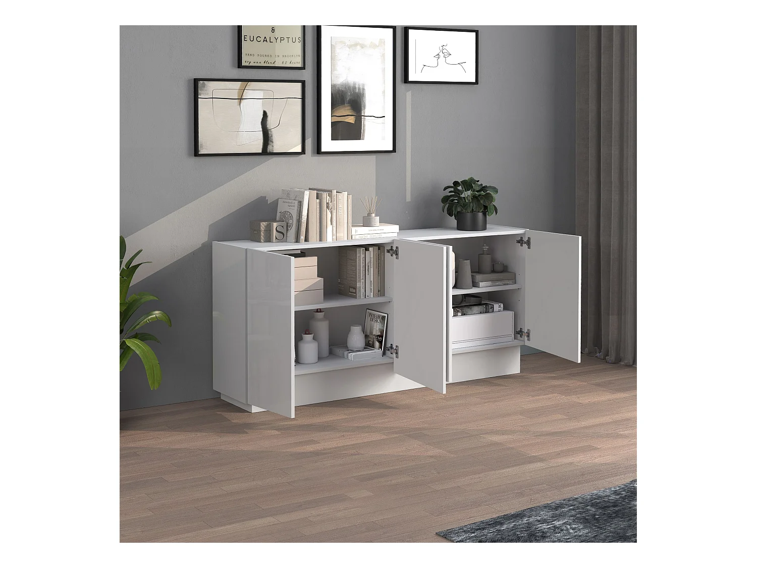 Madia Vela con 4 ante colore bianco lucido 160x35x75,4 cm