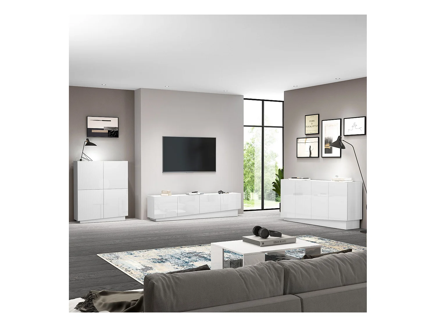 Madia Vela con 4 ante colore bianco lucido 160x35x75,4 cm