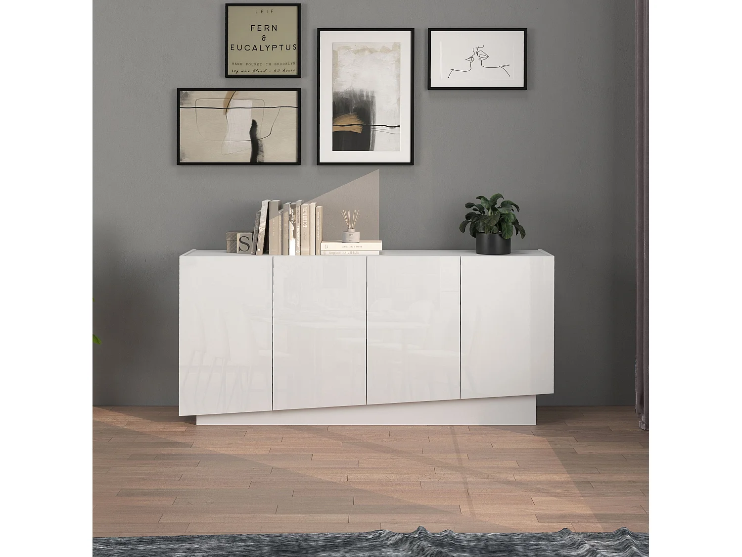 Madia Vela con 4 ante colore bianco lucido 160x35x75,4 cm