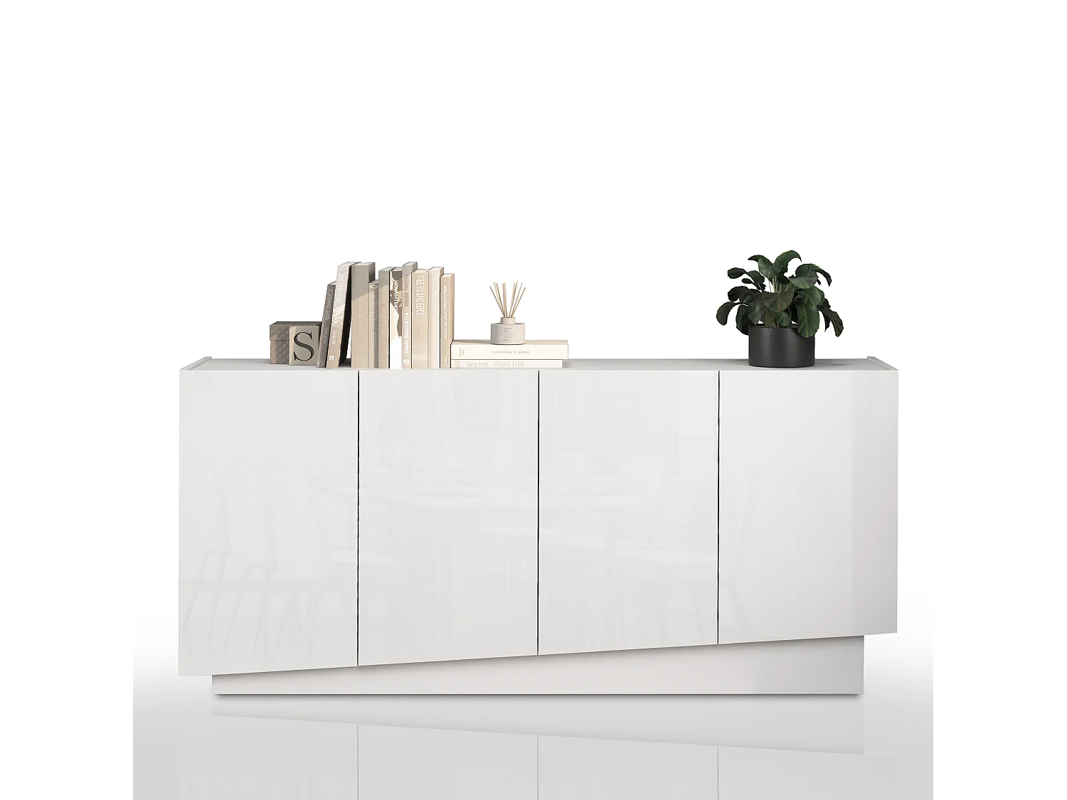 Aparador Vela con 4 puertas en color blanco brillo 160x35x75,4 cm