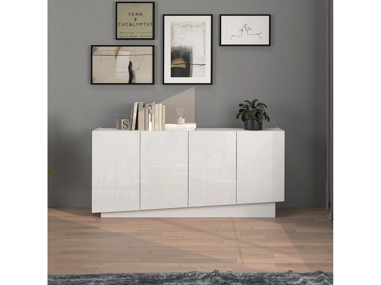 Aparador Vela con 4 puertas en color blanco brillo 160x35x75,4 cm