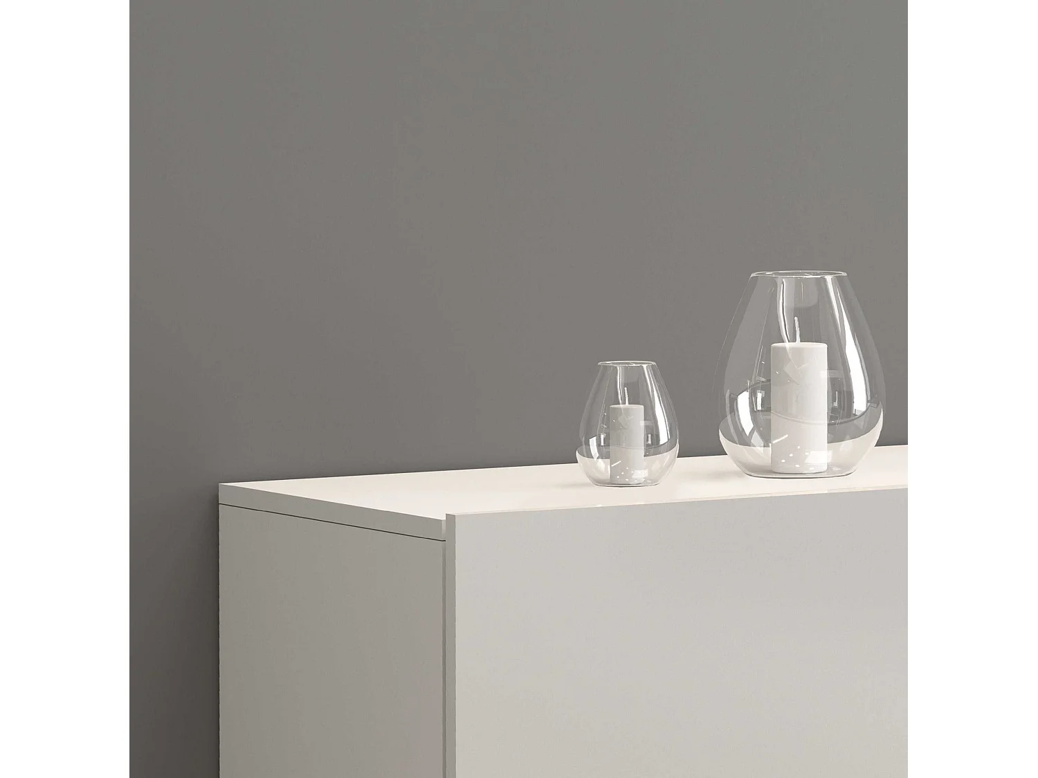 Credenza Potenza con 1 anta 1 ribalta e 1 cassetto bianco lucido 140x40x81 cm