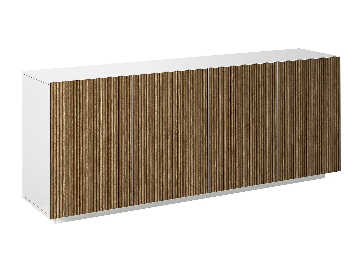 Credenza Coste a 4 ante effetto cannetè bianco opaco e legno chiaro 200x43x86 cm