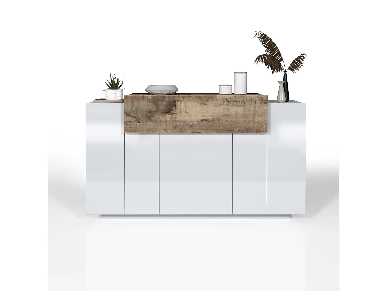 Credenza Corona 3 ante bianco lucido e acero pereira 140x45x85 cm