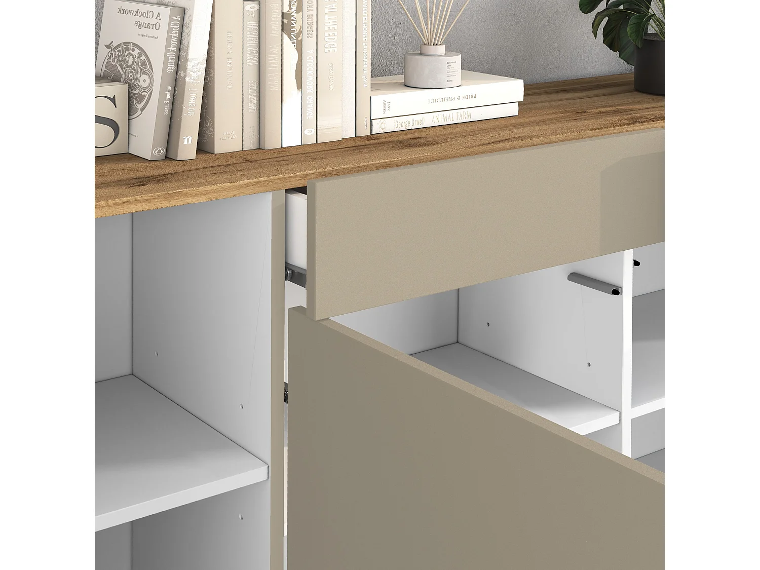 Madia Garda a 4 ante e 2 cassetti tortora opaco e rovere 200x35x71 cm