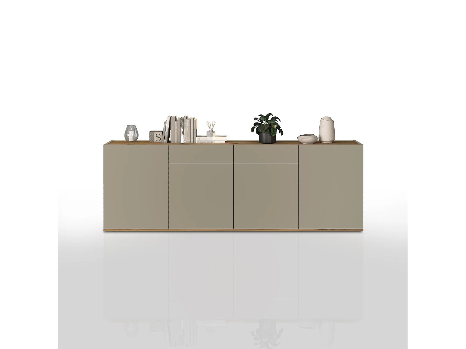 Aparador Garda con 4 puertas y 2 cajones topo mate y roble 200x35x71 cm
